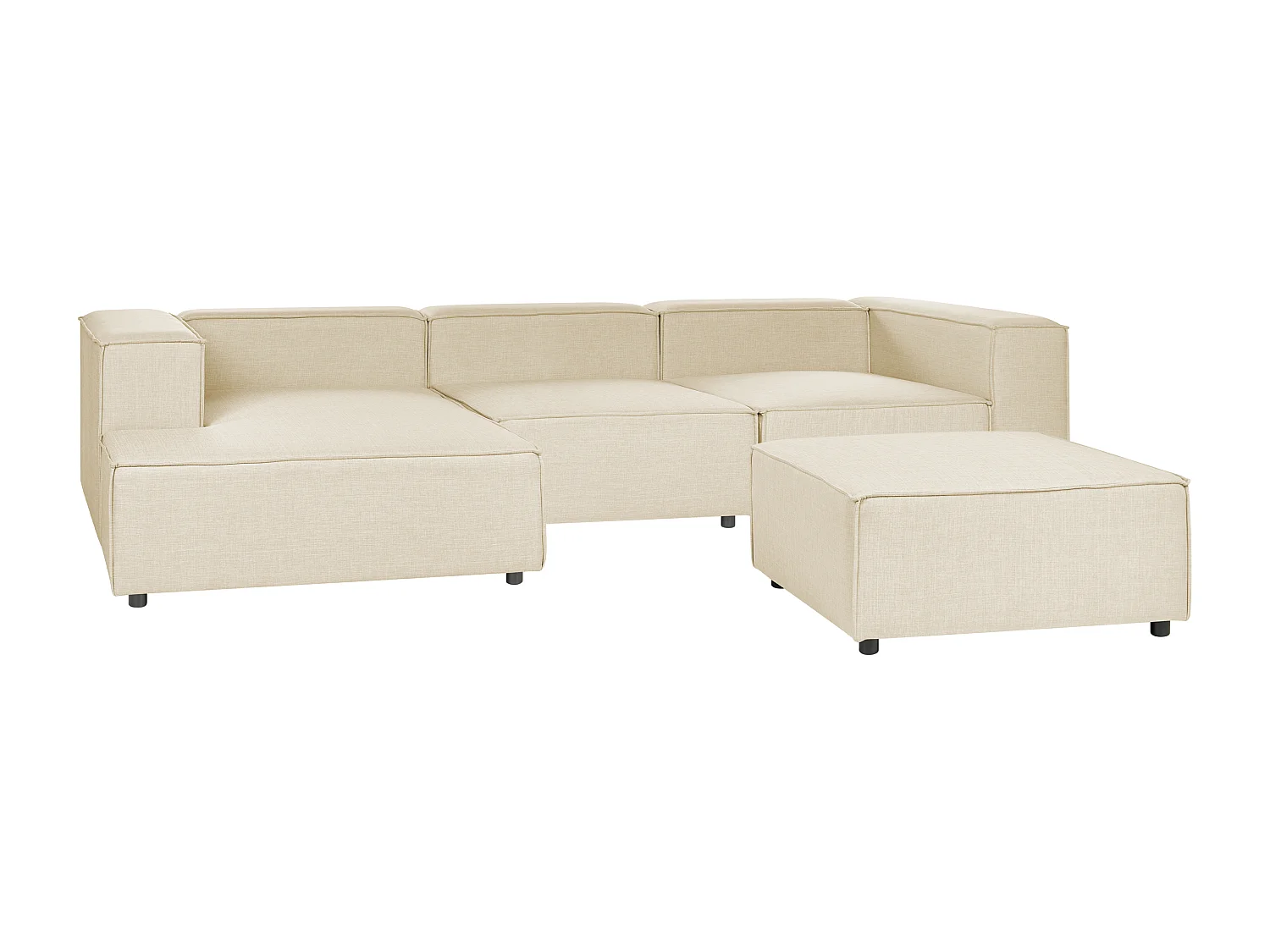 Canapé d'angle modulable APRICA Lin synthétique Beige avec ottoman 3 places Côté droit