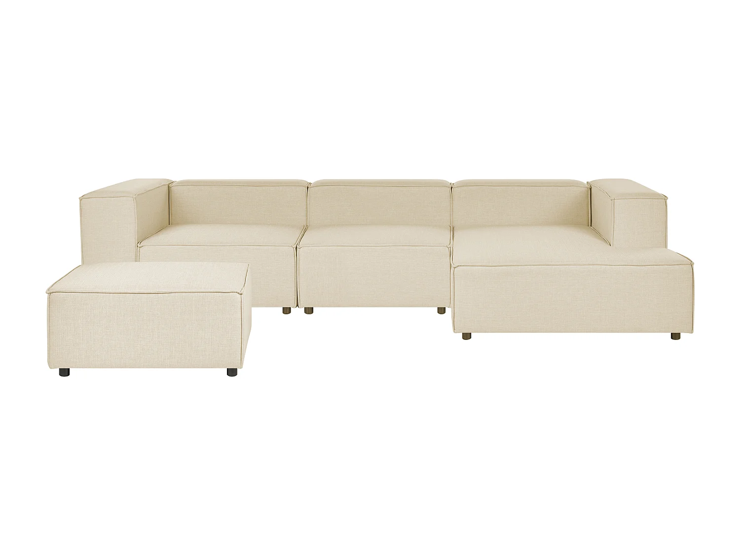 Canapé d'angle modulable APRICA Lin synthétique Beige avec ottoman 3 places Côté gauche