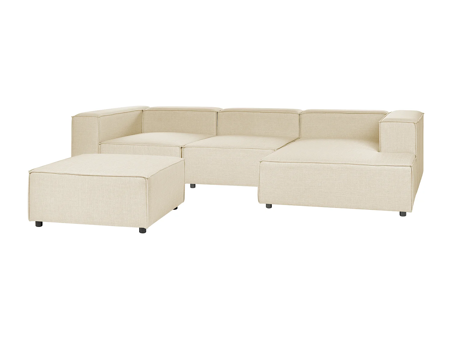 Canapé d'angle modulable APRICA Lin synthétique Beige avec ottoman 3 places Côté gauche
