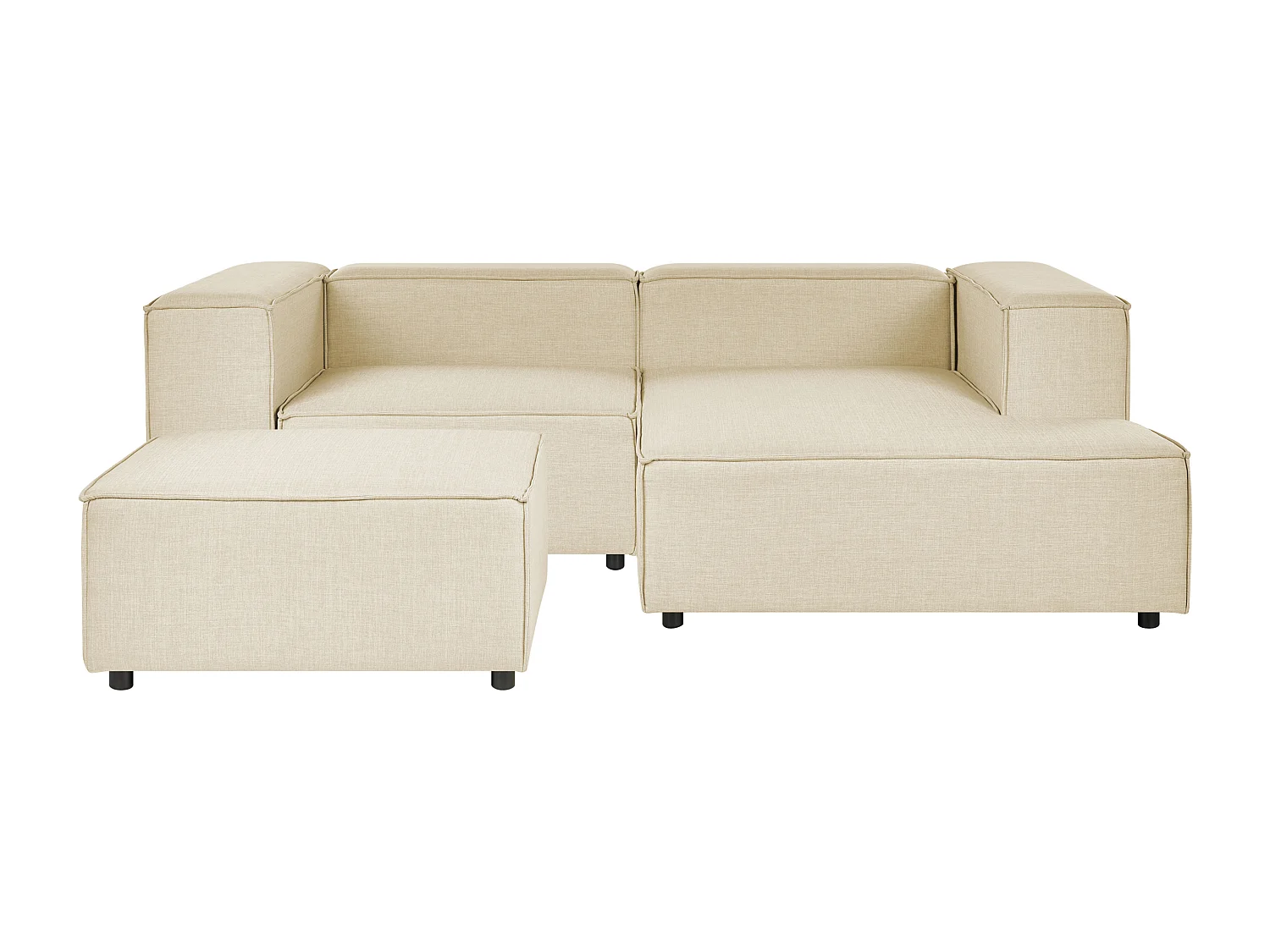 Sofá de canto modular APRICA Linho sintético Creme com repousa-pés 2 lugares à esquerda