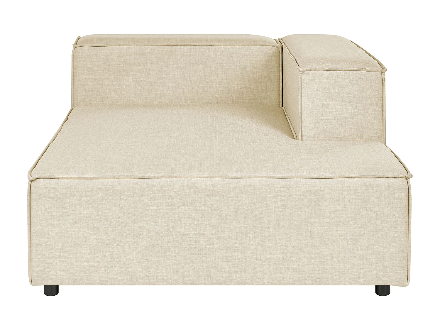 Canapé d'Angle à droite Modulable avec 2 Places et Pouf en Lin Beige Aprica