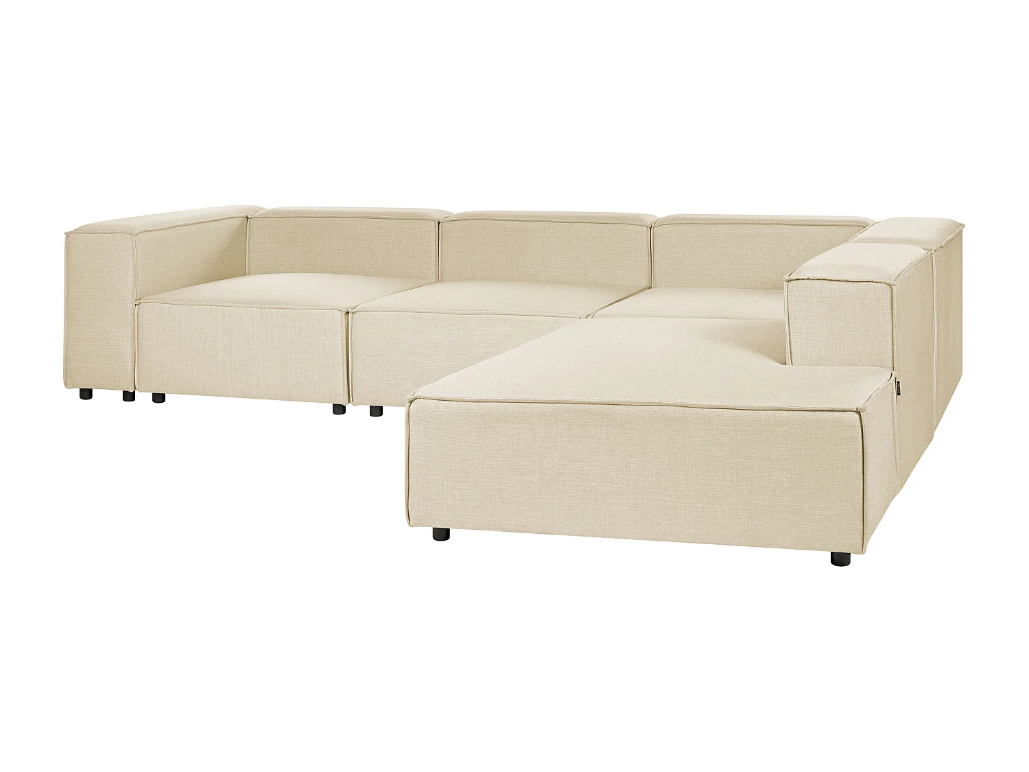 Canapé d'Angle Moderne Côté droite 3 Places Modulable en Lin Beige Aprica