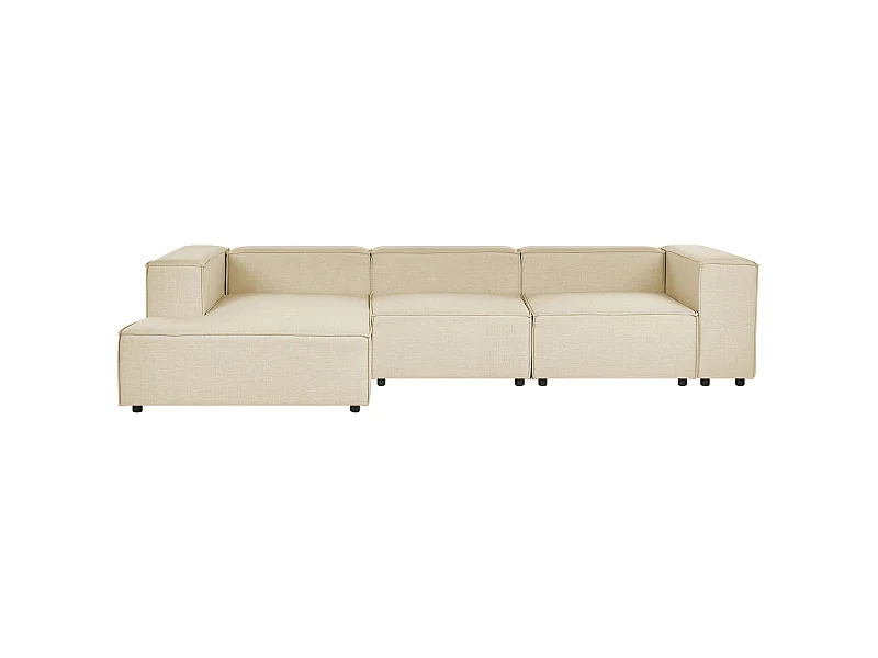 Modul-Ecksofa Leinen beige 3-Sitzer Sofa mit Chaiselongue rechtsseitig Aprica