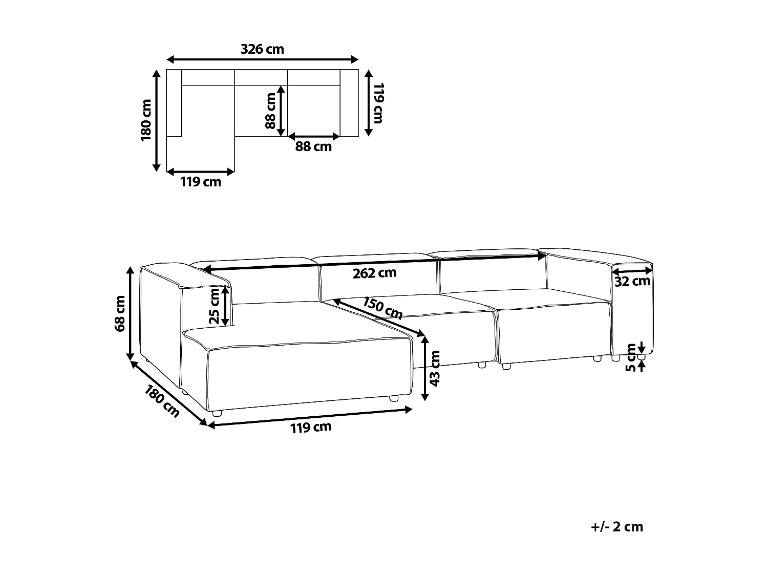 Canapé d'Angle Moderne Côté Droit 3 Places Modulable en Lin Beige Aprica