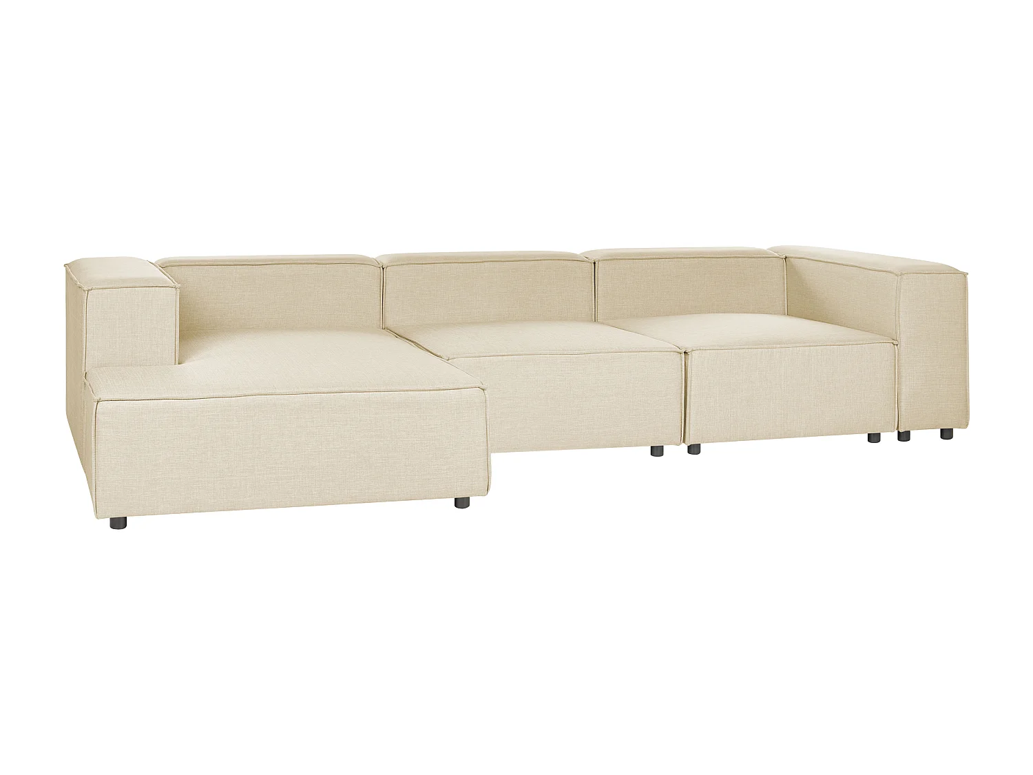 Canapé d'Angle Moderne Côté Droit 3 Places Modulable en Lin Beige Aprica