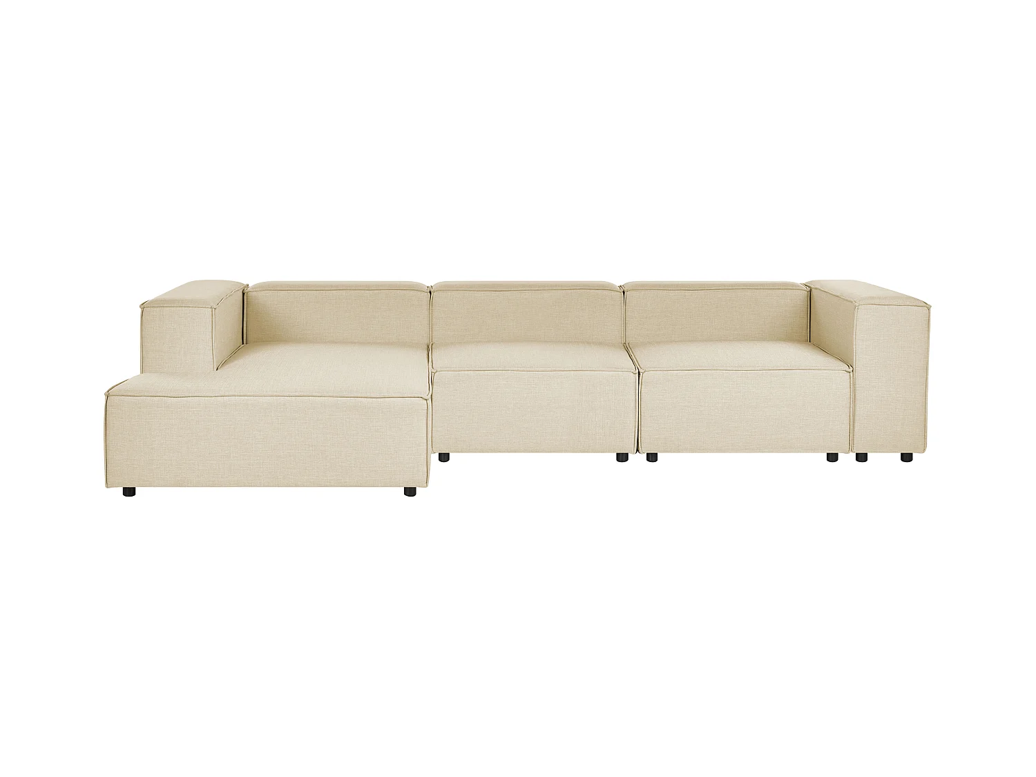 Canapé d'Angle Moderne Côté Droit 3 Places Modulable en Lin Beige Aprica