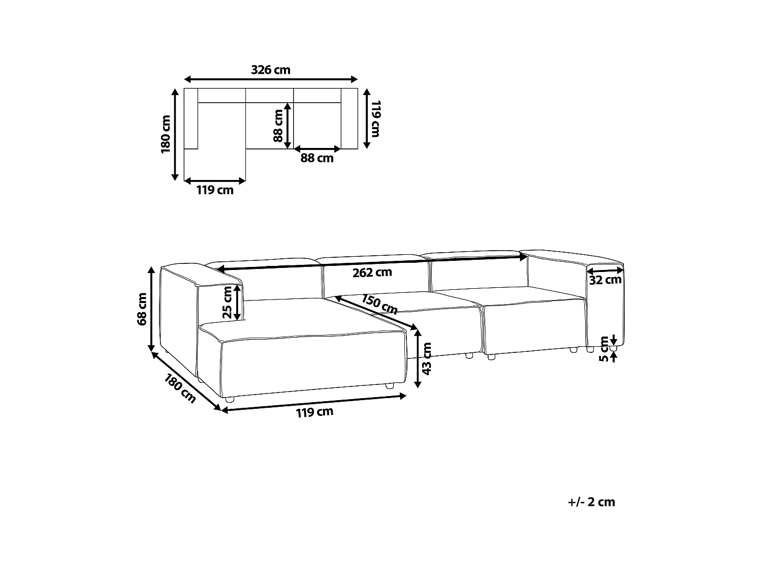 Modul-Ecksofa Leinen beige 3-Sitzer Sofa mit Chaiselongue rechtsseitig Aprica