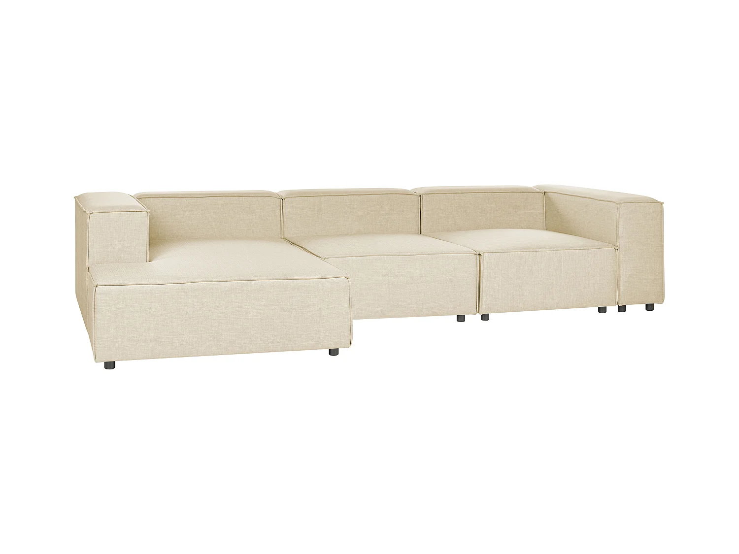 Modul-Ecksofa Leinen beige 3-Sitzer Sofa mit Chaiselongue rechtsseitig Aprica