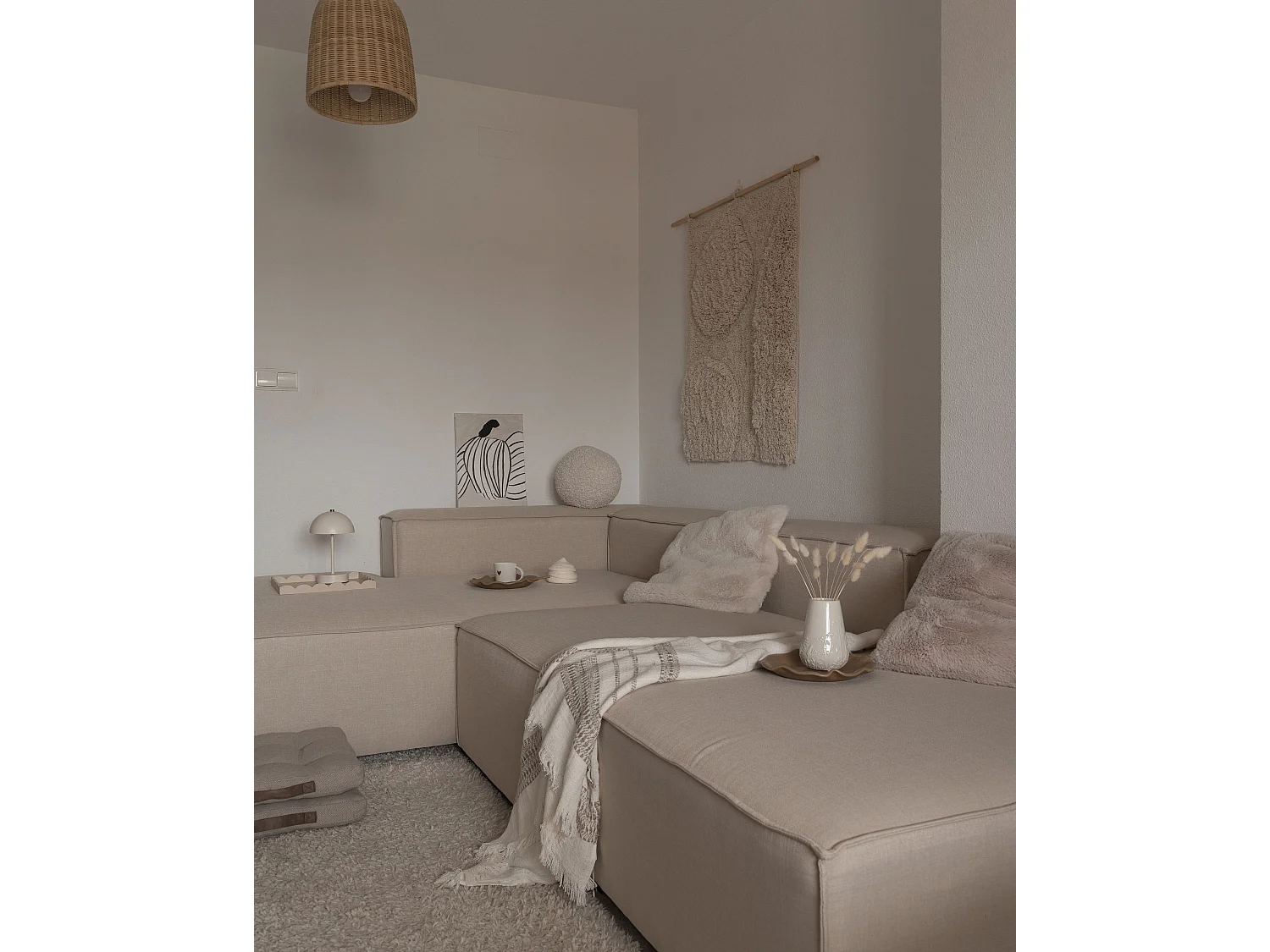 Canapé d'angle modulable APRICA Lin synthétique Beige 3 places Côté droit