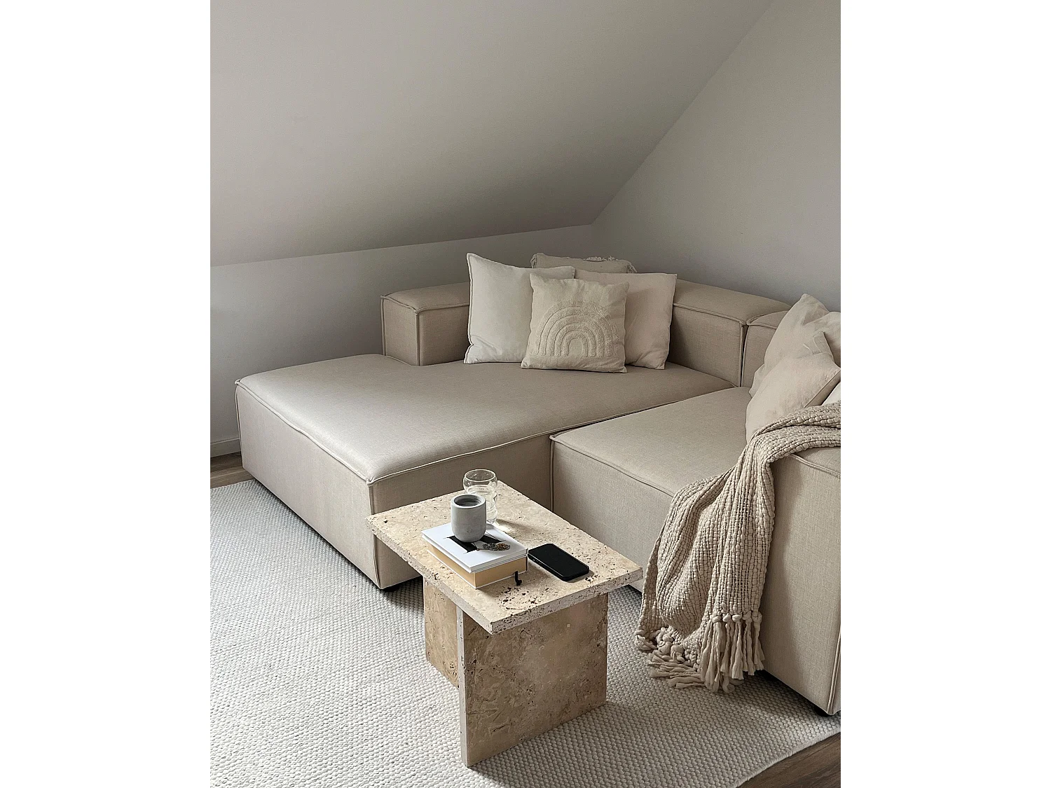 Modulaire hoekbank APRICA Kunstlinnen Beige 2-zitter Rechterzijde