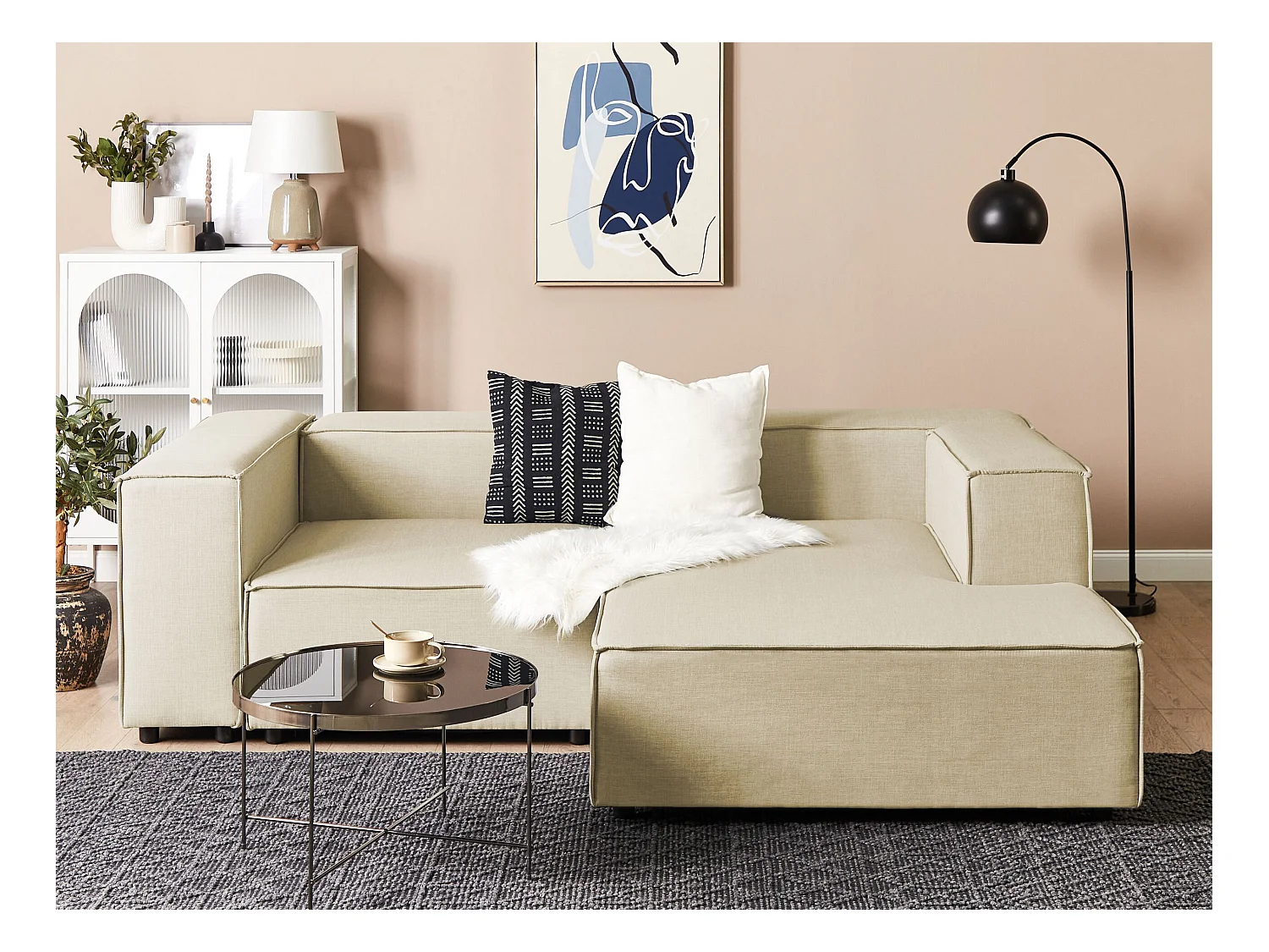 Modulaire hoekbank APRICA Kunstlinnen Beige 2-zitter Linkerzijde