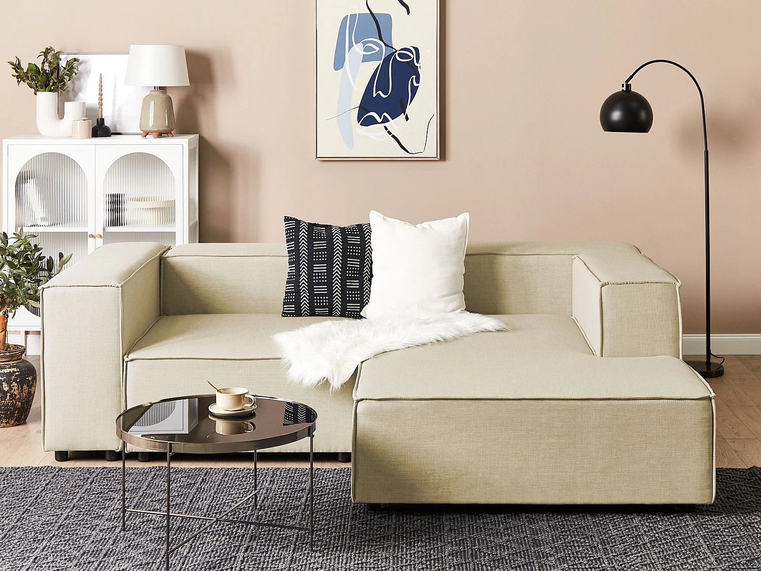 Modulaire hoekbank APRICA Kunstlinnen Beige 2-zitter Linkerzijde