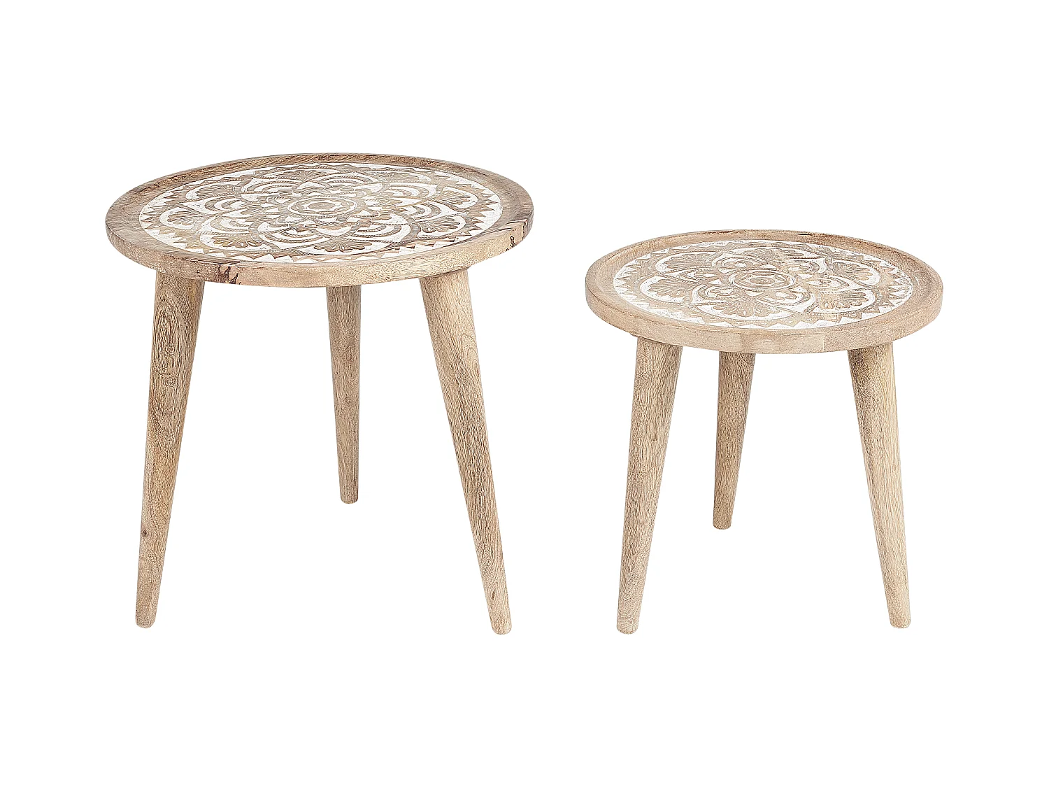 Lot de 2 tables d'appoint SAKITA Bois de manguier Marron/blanc