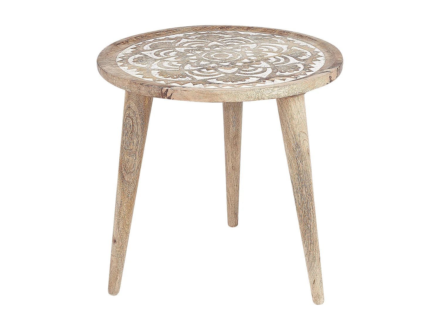 Beistelltisch 2er Set Mango Holz hellbraun / weiß rund dreibeinig Boho Sakita