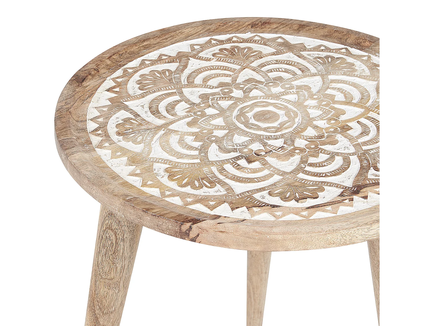 Beistelltisch 2er Set Mango Holz hellbraun / weiß rund dreibeinig Boho Sakita