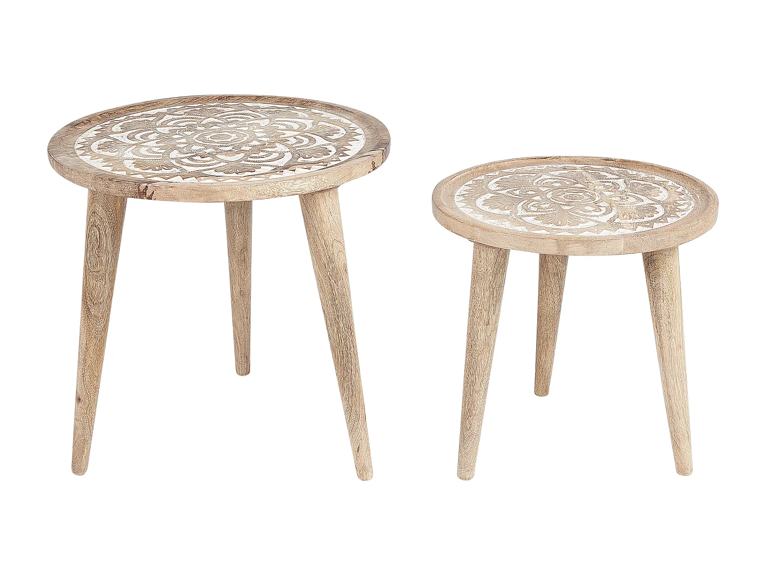 Beistelltisch 2er Set SAKITA Mango Holz Braun / Weiss