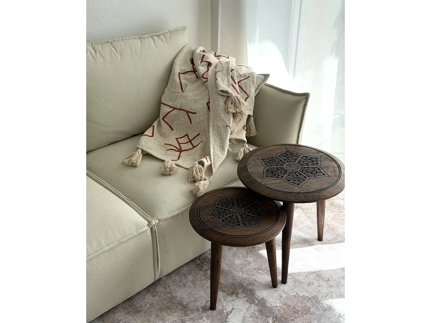 Lot de 2 tables d'appoint TURUA Bois de manguier Marron