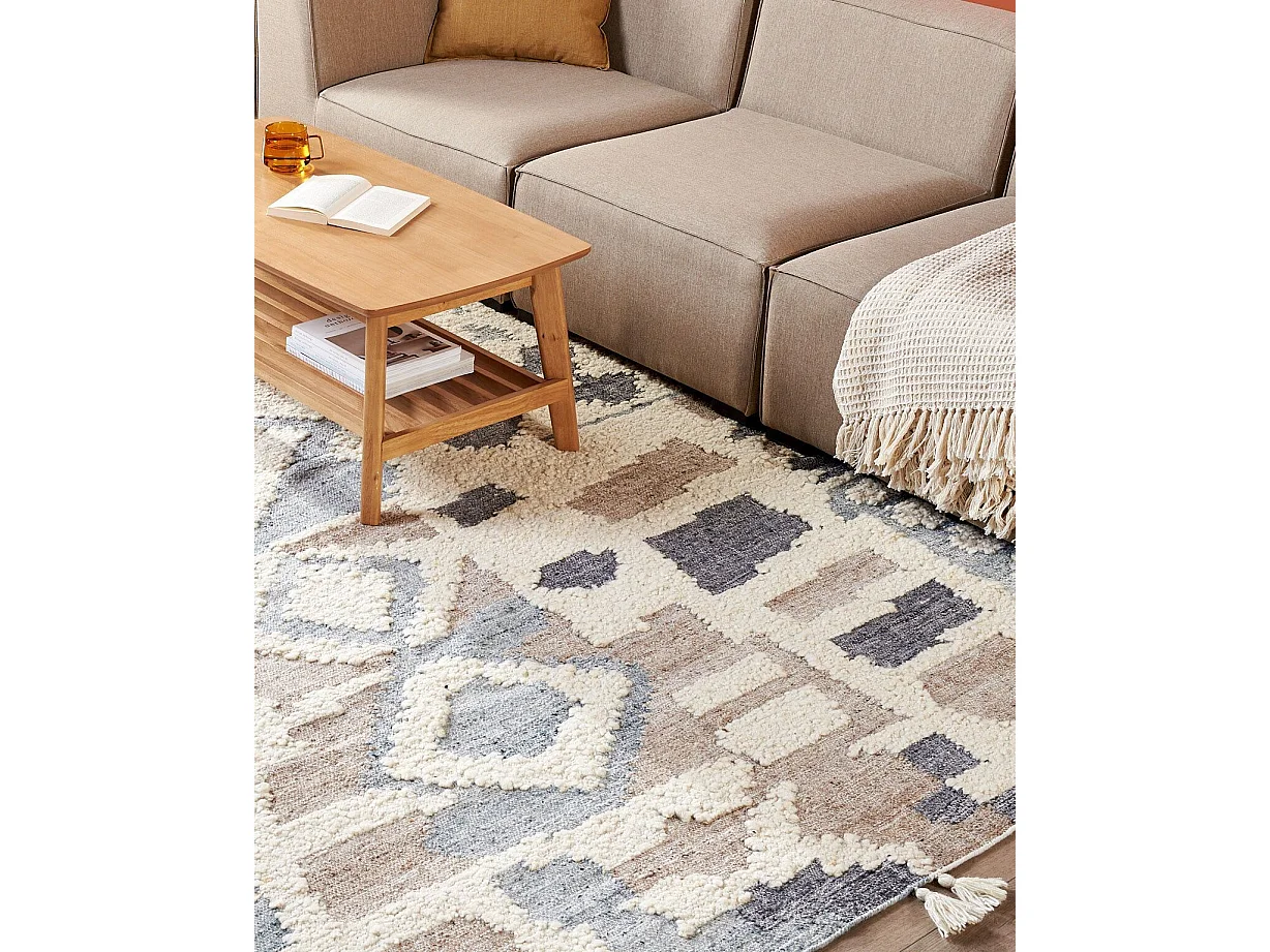 Kelim-Teppich Wolle bunt 200 x 300 cm handgewebt geometrisches Muster Mrgavet