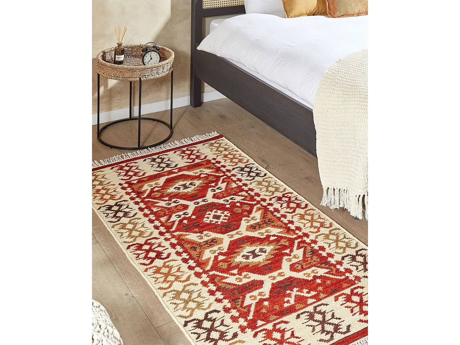 Kelim-Teppich Wolle bunt 80 x 150 cm handgewebt geometrisches Muster Voskevaz