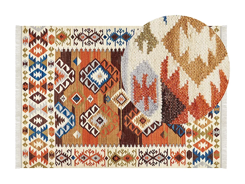 Kelim Teppich Wolle mehrfarbig 200 x 300 cm geometrisches Muster Kurzflor VOSKETAP