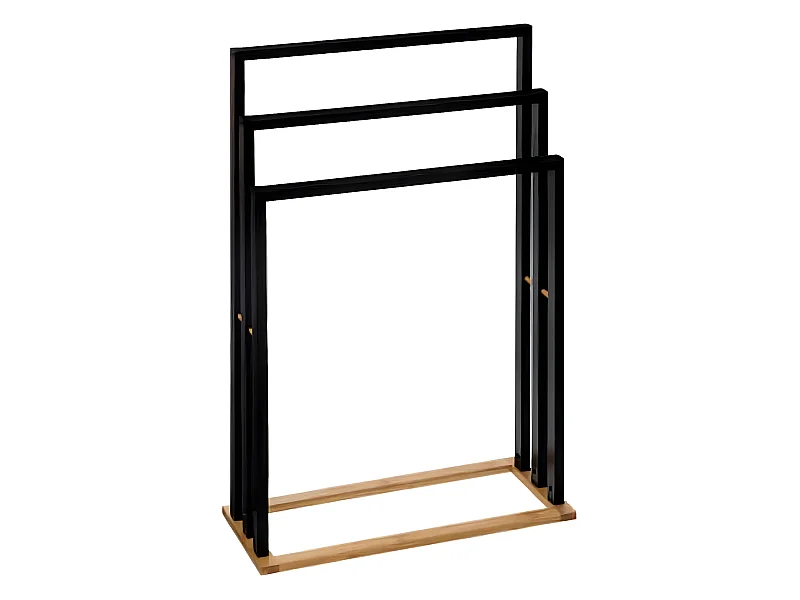 Seche serviettes avec 3 barres coloris noir/Naturel  - Longueur 55 x profondeur 24 x hauteur 82 cm