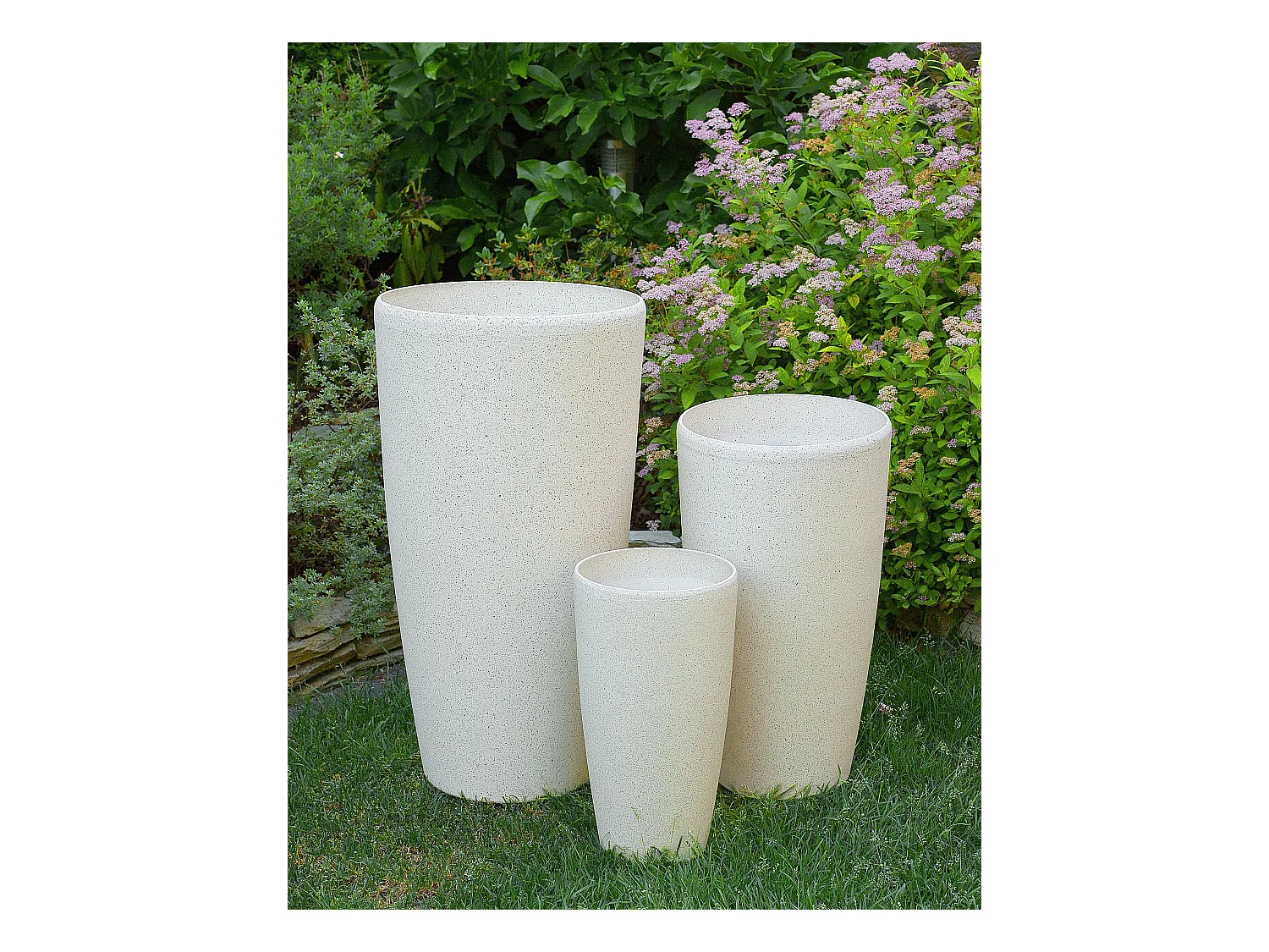 Blumentopf Steingemisch / Glasfaser beige rund hoch 23x23x42 cm Outdoor Abdera