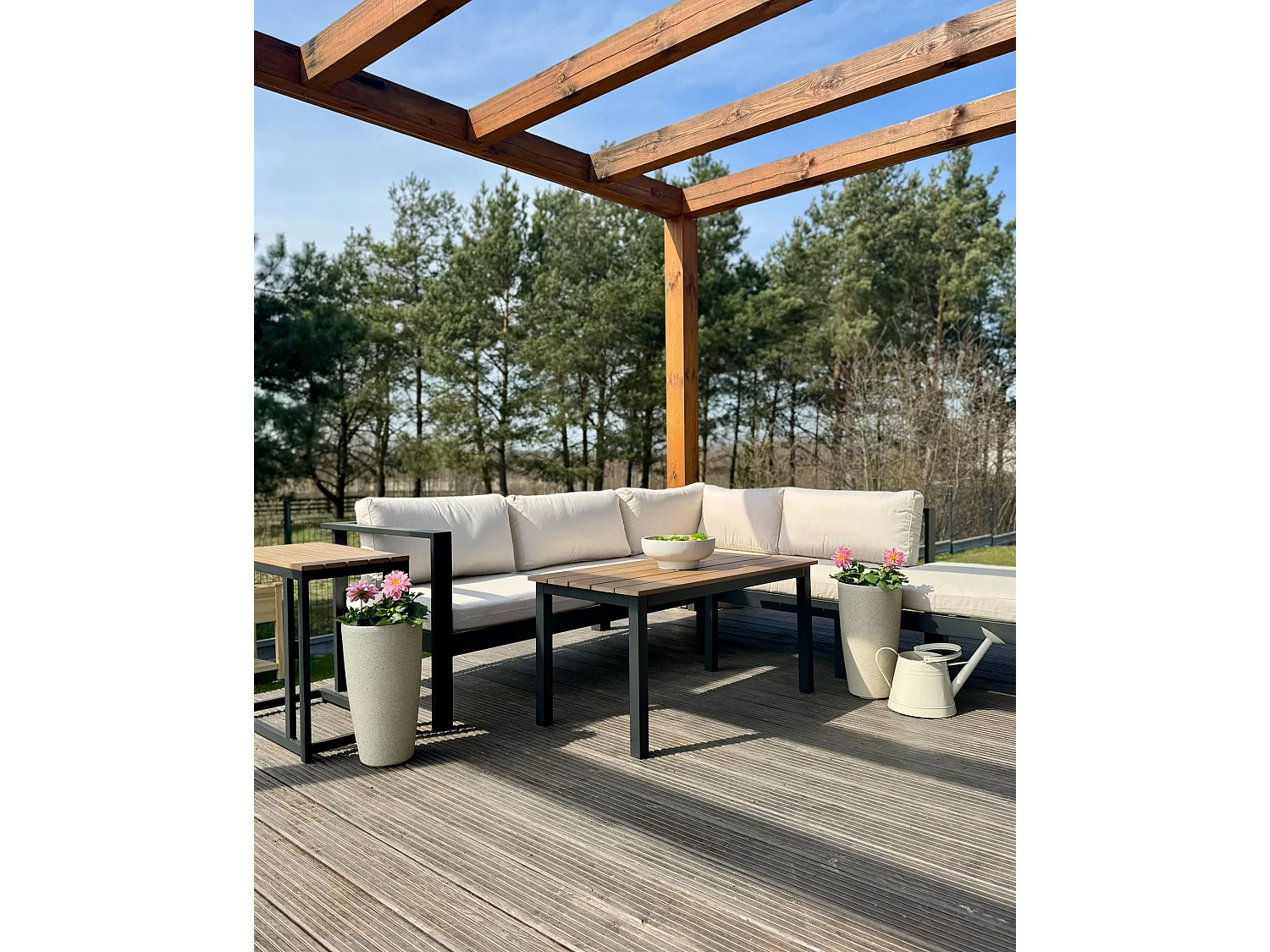 Lot de 2 pots de fleurs ABDERA Pierre 23 cm Beige clair