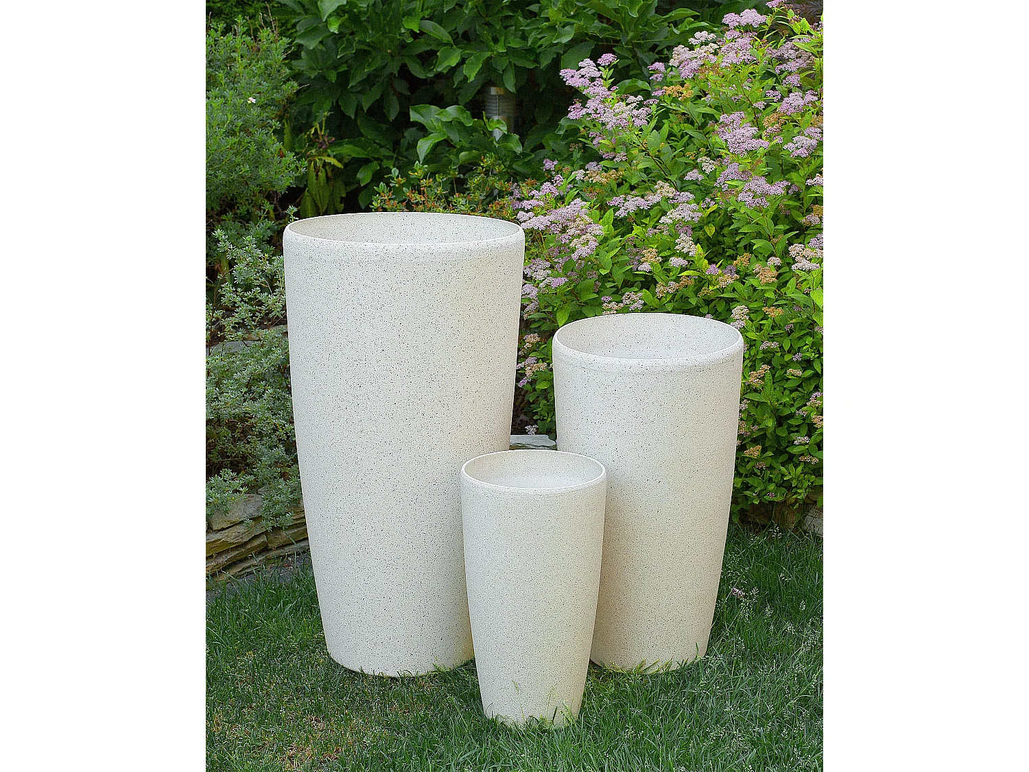 Lot de 2 pots de fleurs ABDERA Pierre 31 cm Beige clair