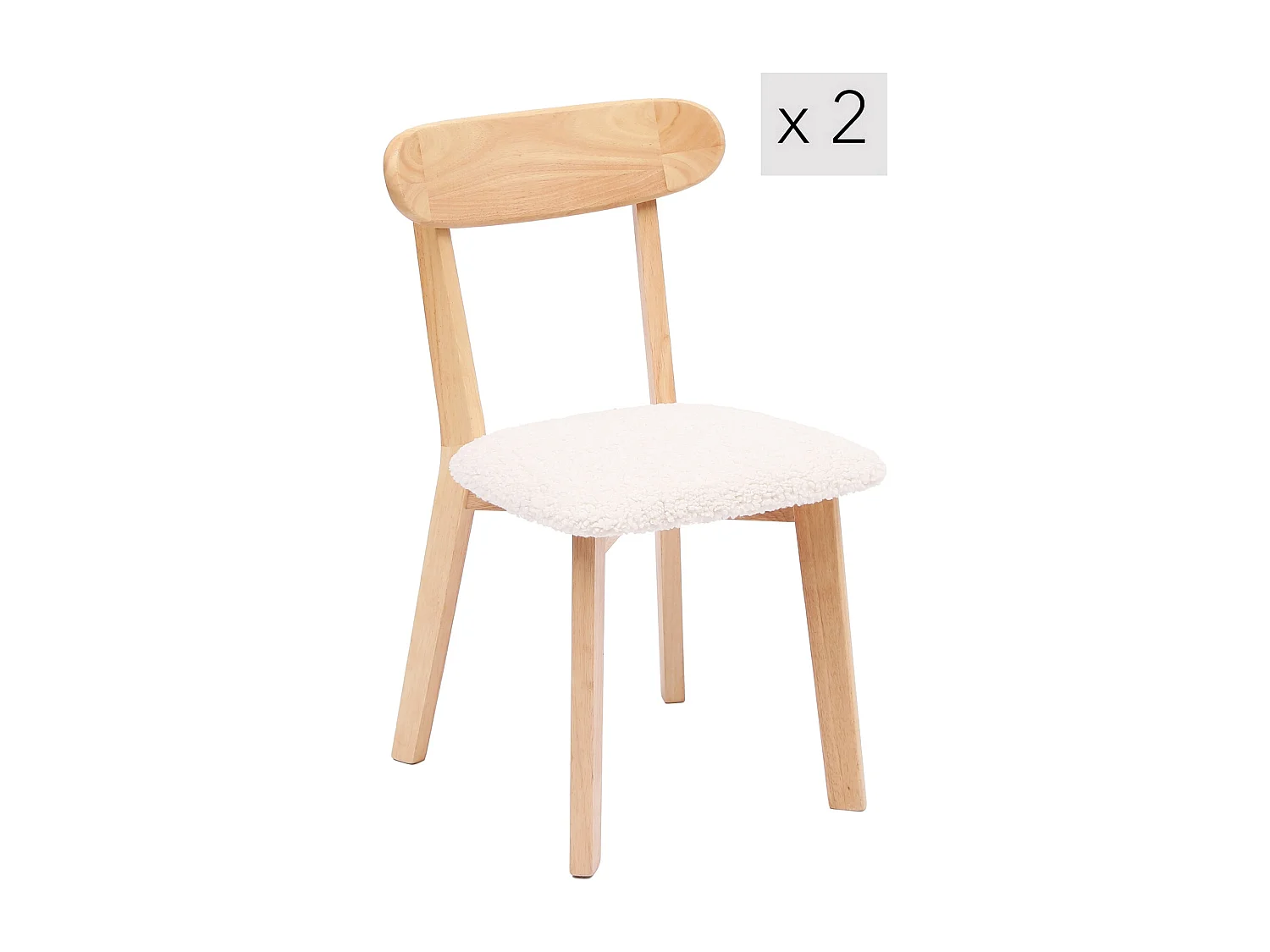 Lot de 2 chaises en bois massif et bouclettes naturel
