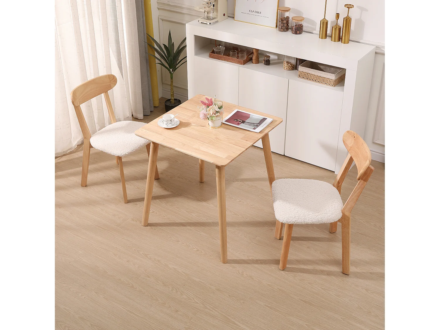 Lot de 2 chaises en bois massif et bouclettes naturel
