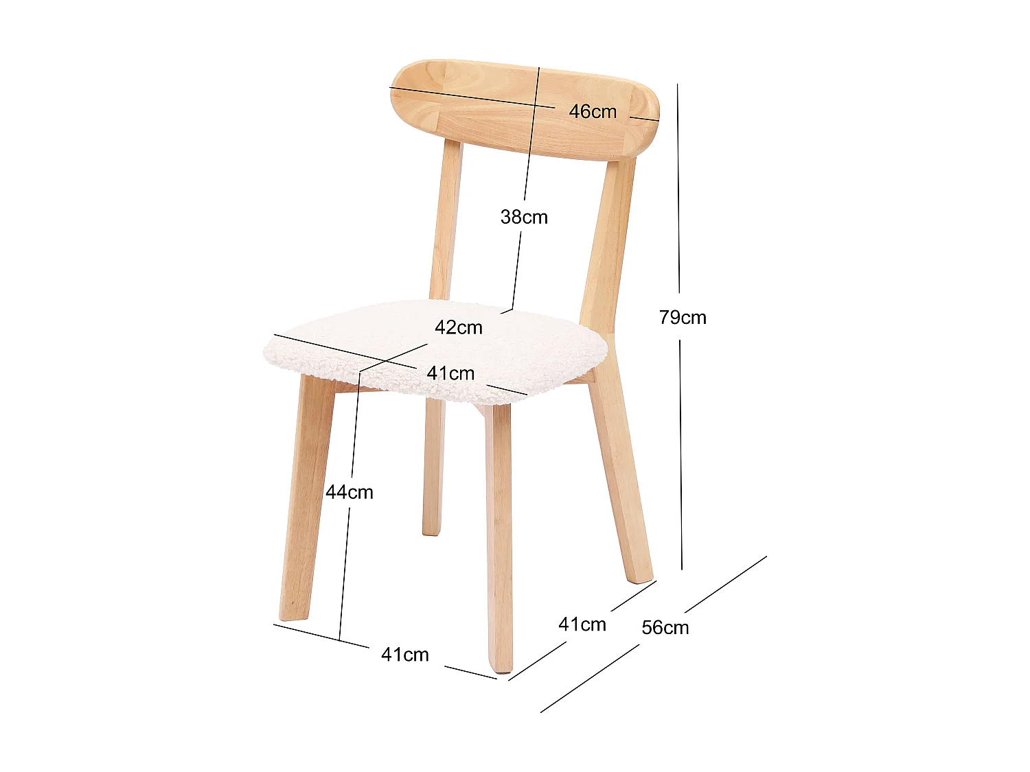 Lot de 2 chaises en bois massif et bouclettes naturel