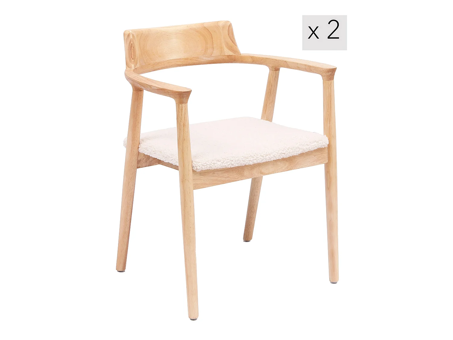 Lot de 2 chaises en bois massif et bouclettes blanches