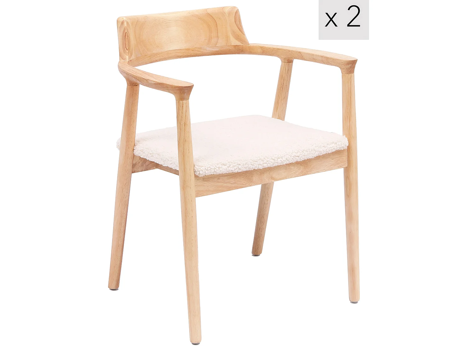 Lot de 2 chaises en bois massif et bouclettes blanches