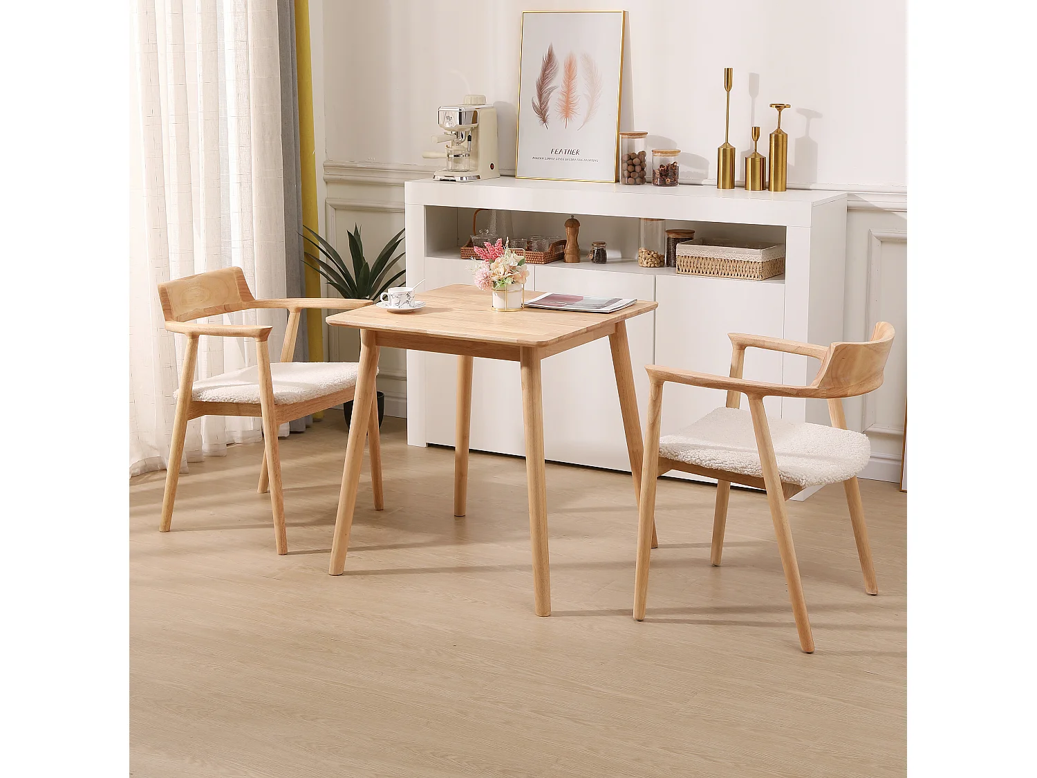Lot de 2 chaises en bois massif et bouclettes blanches
