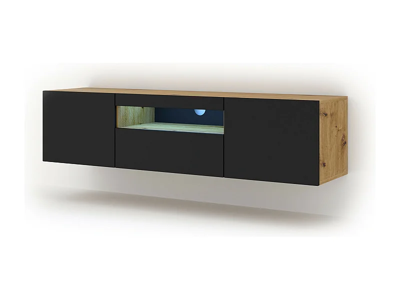 Aurus Zwart en Hout 3-deurs LED TV wandmeubel 150 cm