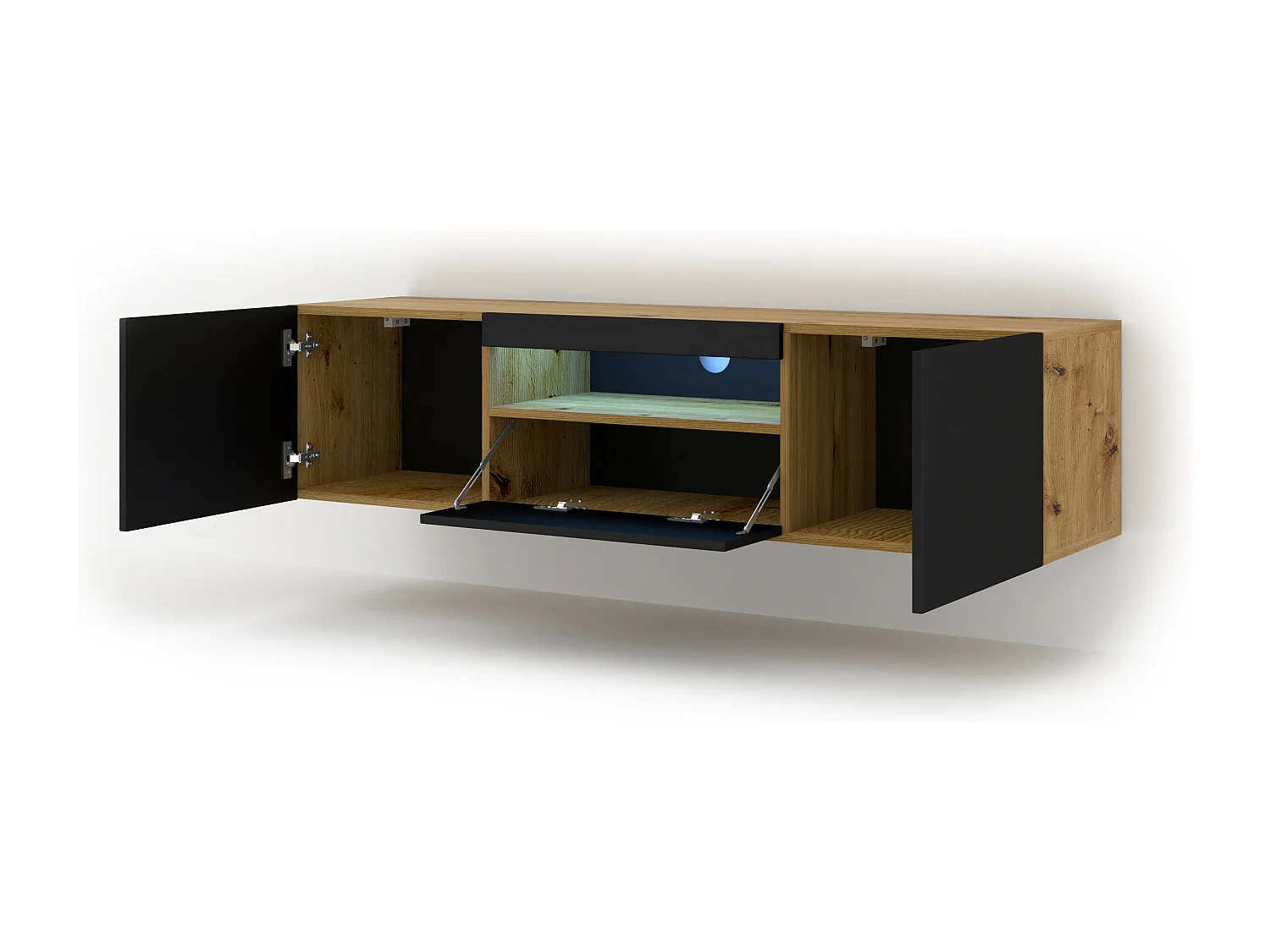 Table de télévision AURA LED 150x37x42 Crème & Noir