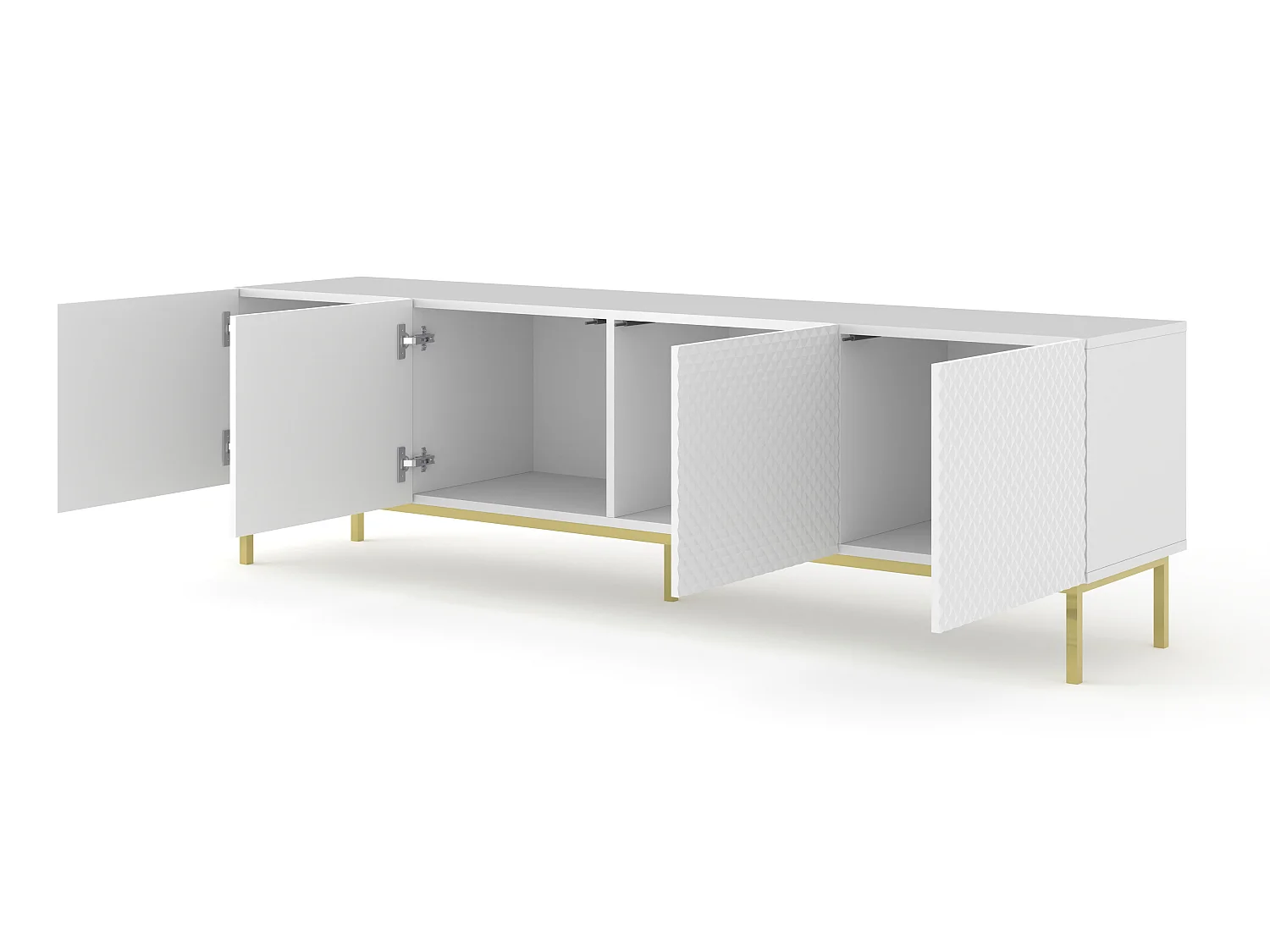 Fernsehtisch RavennaC 200x42x58 Weiß & Golden