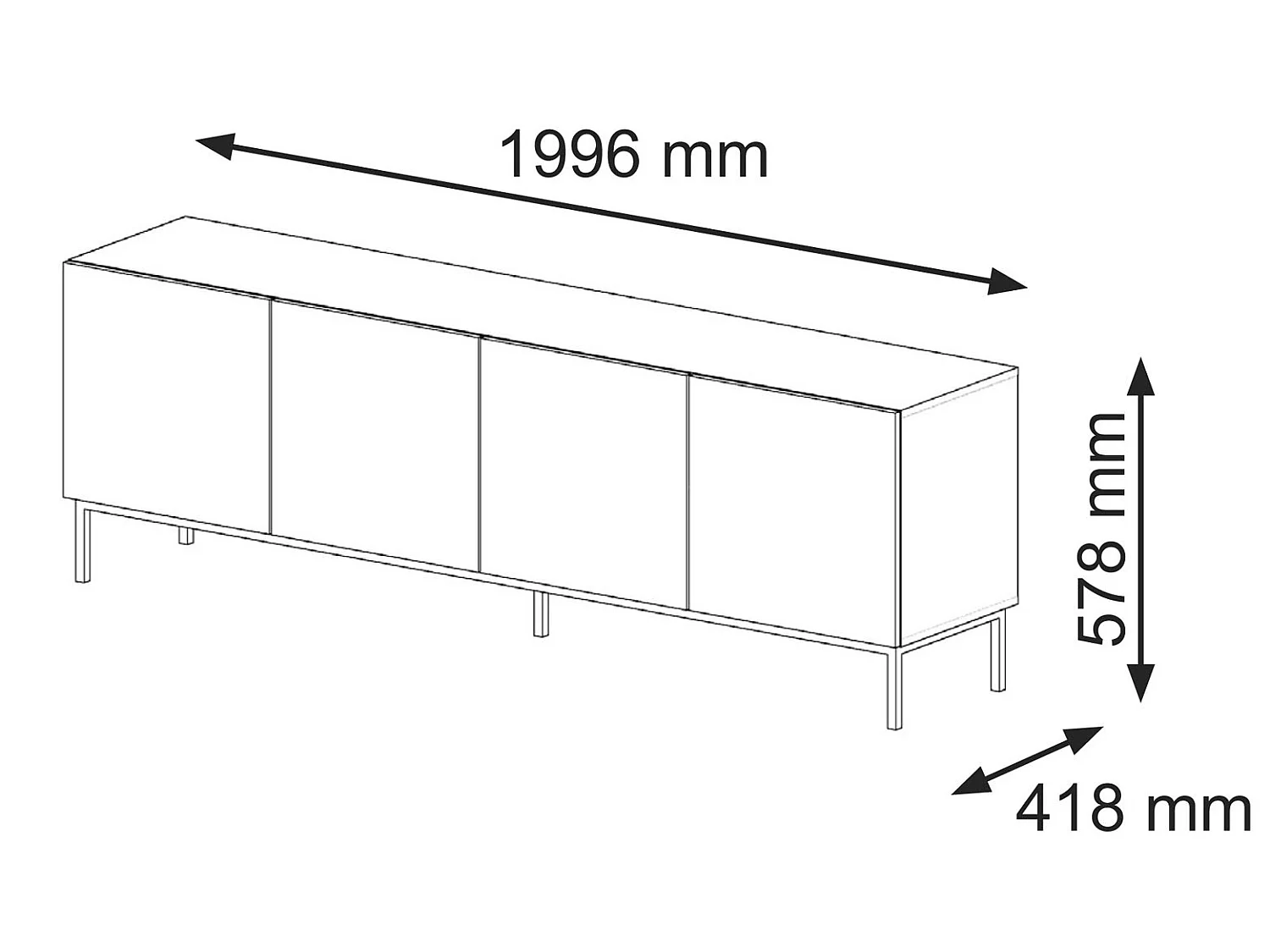 Fernsehtisch RavennaC 200x42x58 Weiß & Golden