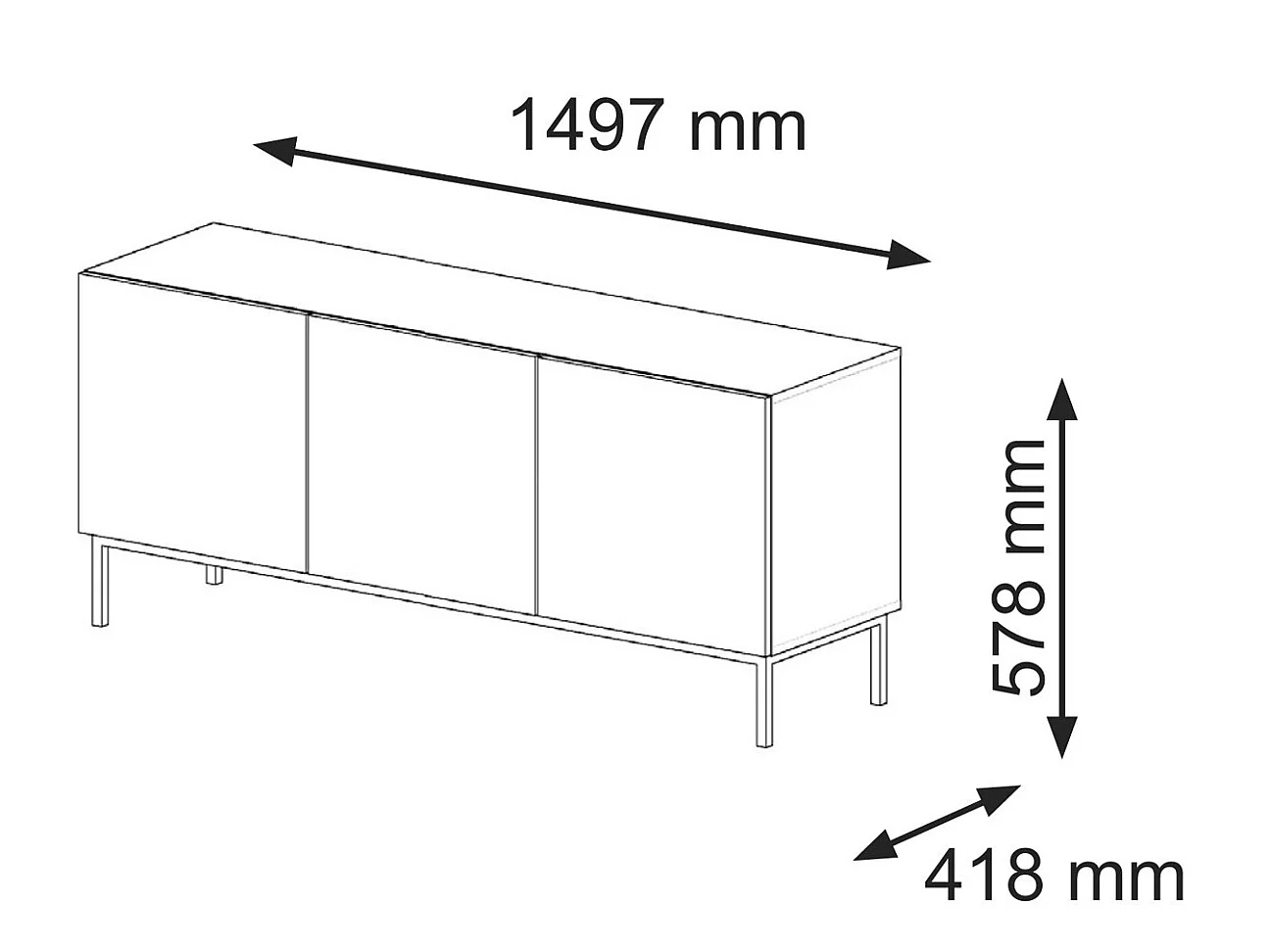 Table de télévision RavennaB 150x42x58 Noir & Doré
