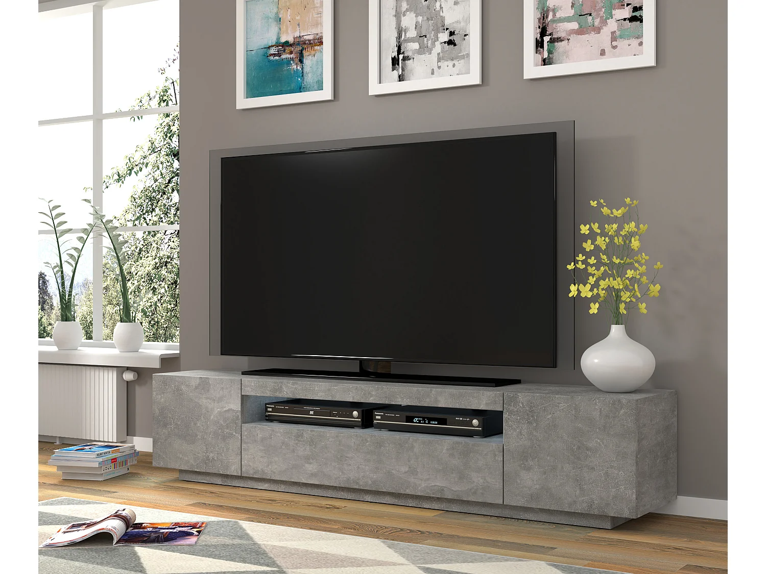 Tavolo TV AURA LED 200x37x42 Grigio