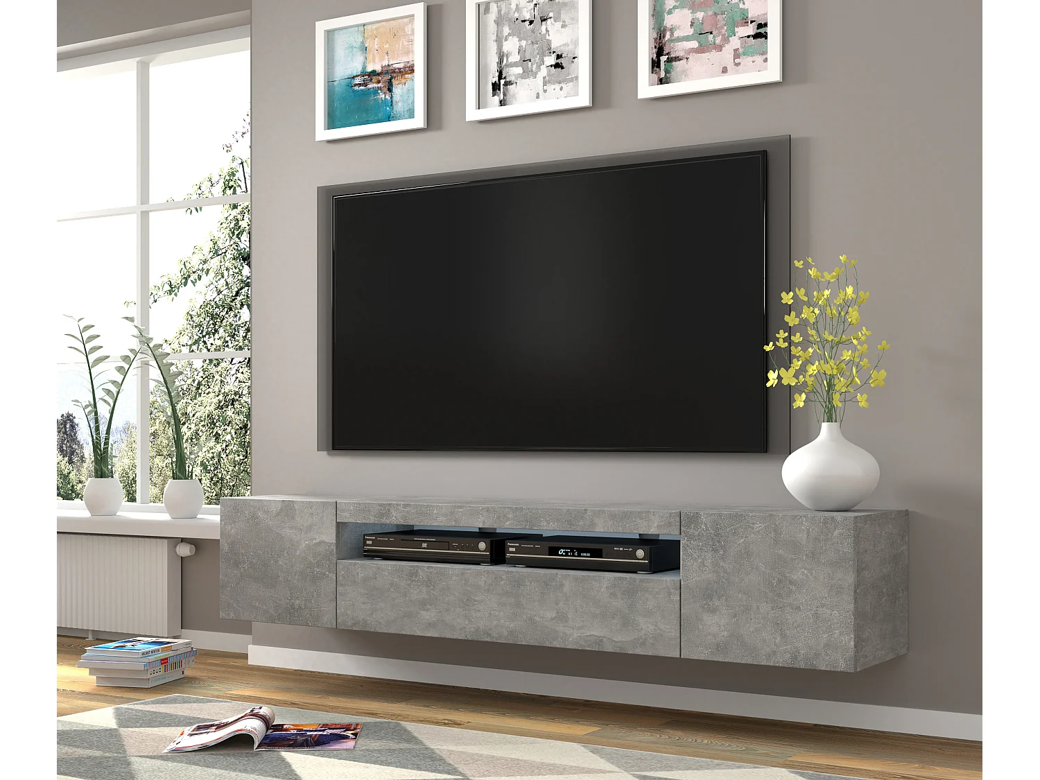 Tavolo TV AURA LED 200x37x42 Grigio