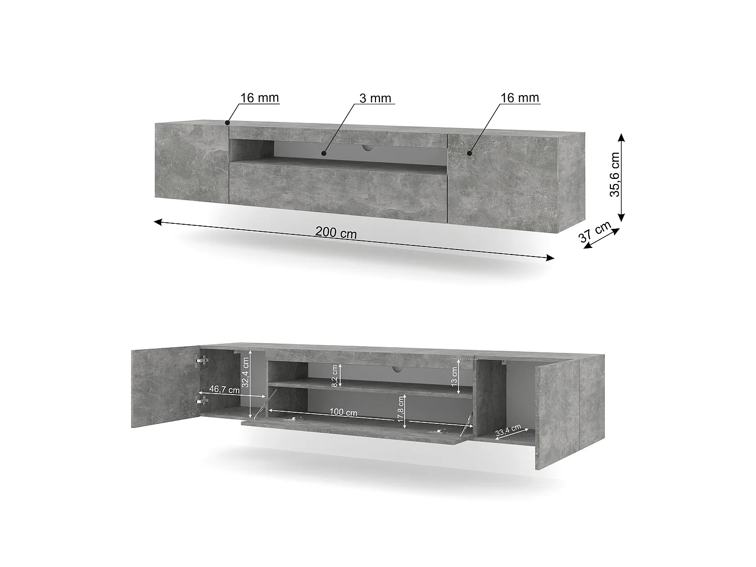 Table de télévision AURA LED 200x37x42 Gris