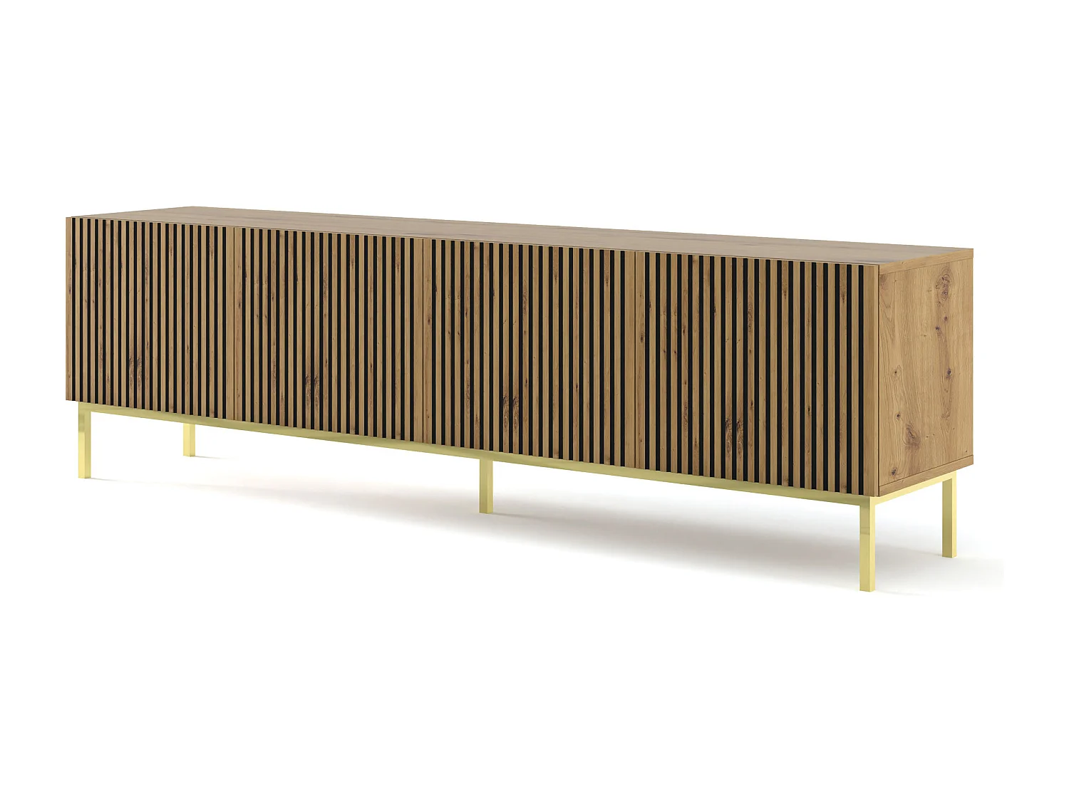 Fernsehtisch RavennaF 200x42x58 Creme & Schwarz & Golden