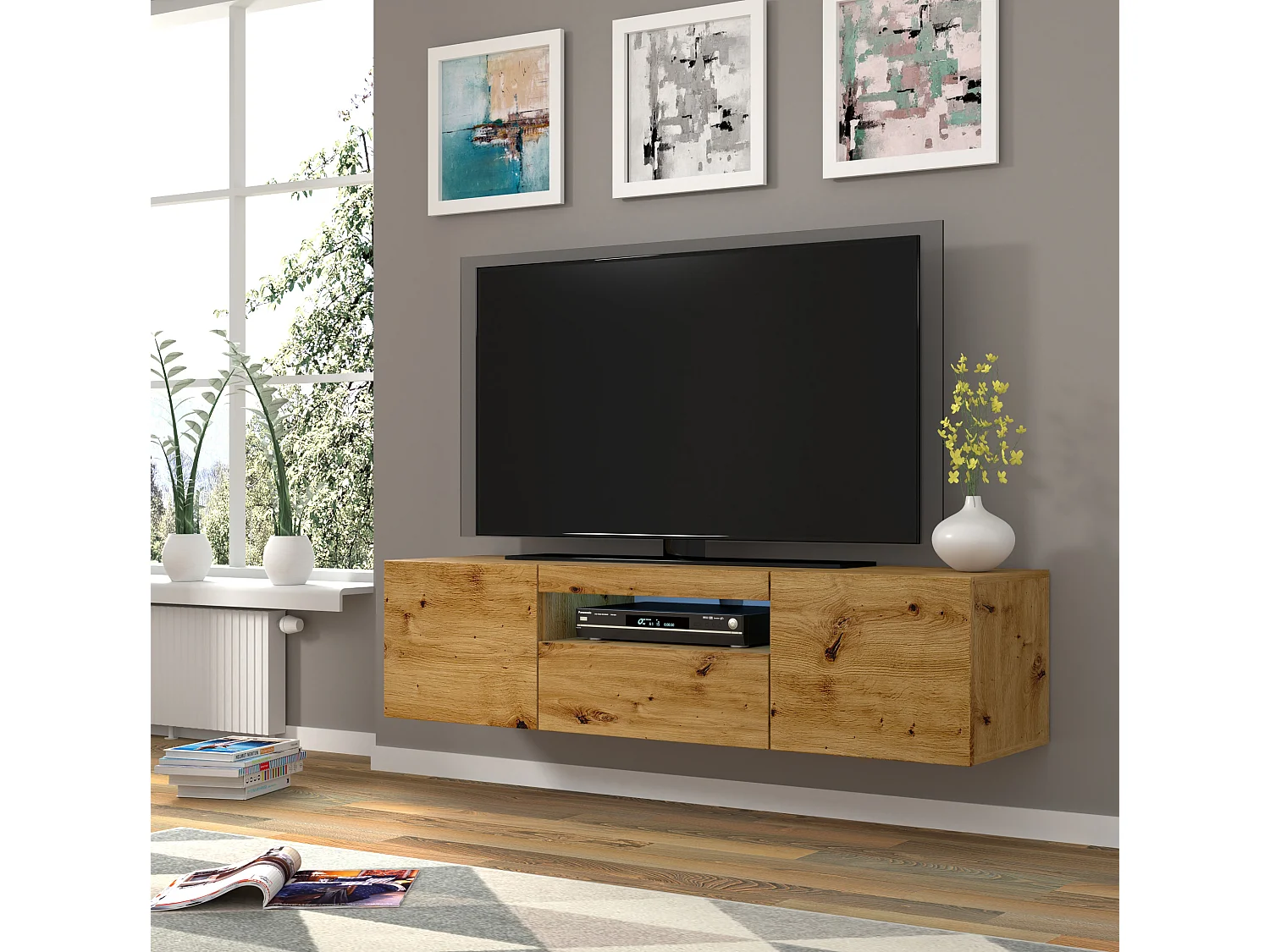 Aurus Wood 3-deurs LED TV wandmeubel 150 cm