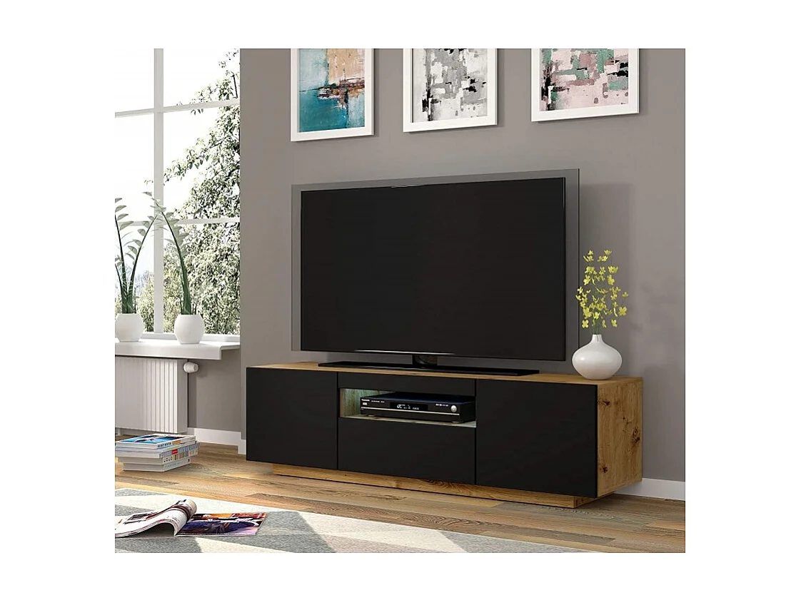 Aurus Zwart en Hout 3-deurs TV-element voor wandmontage 150 cm