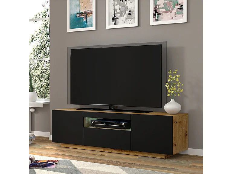 Móvel TV 3 portas Aurus madeira e preto 150cm