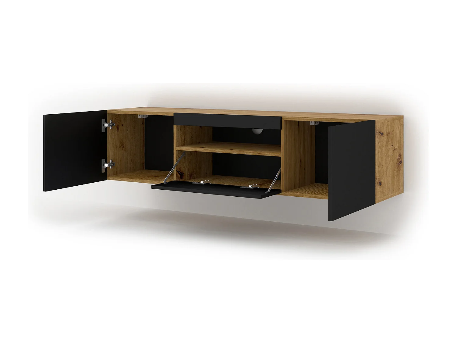 Aurus Zwart en Hout 3-deurs TV-element voor wandmontage 150 cm