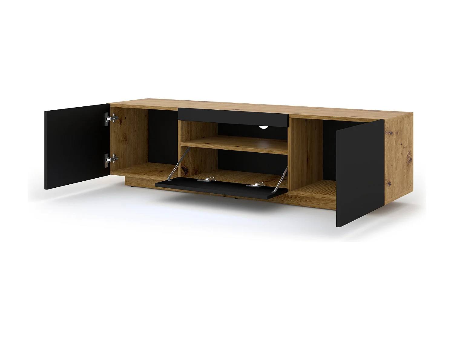 Aurus Zwart en Hout 3-deurs TV-element voor wandmontage 150 cm