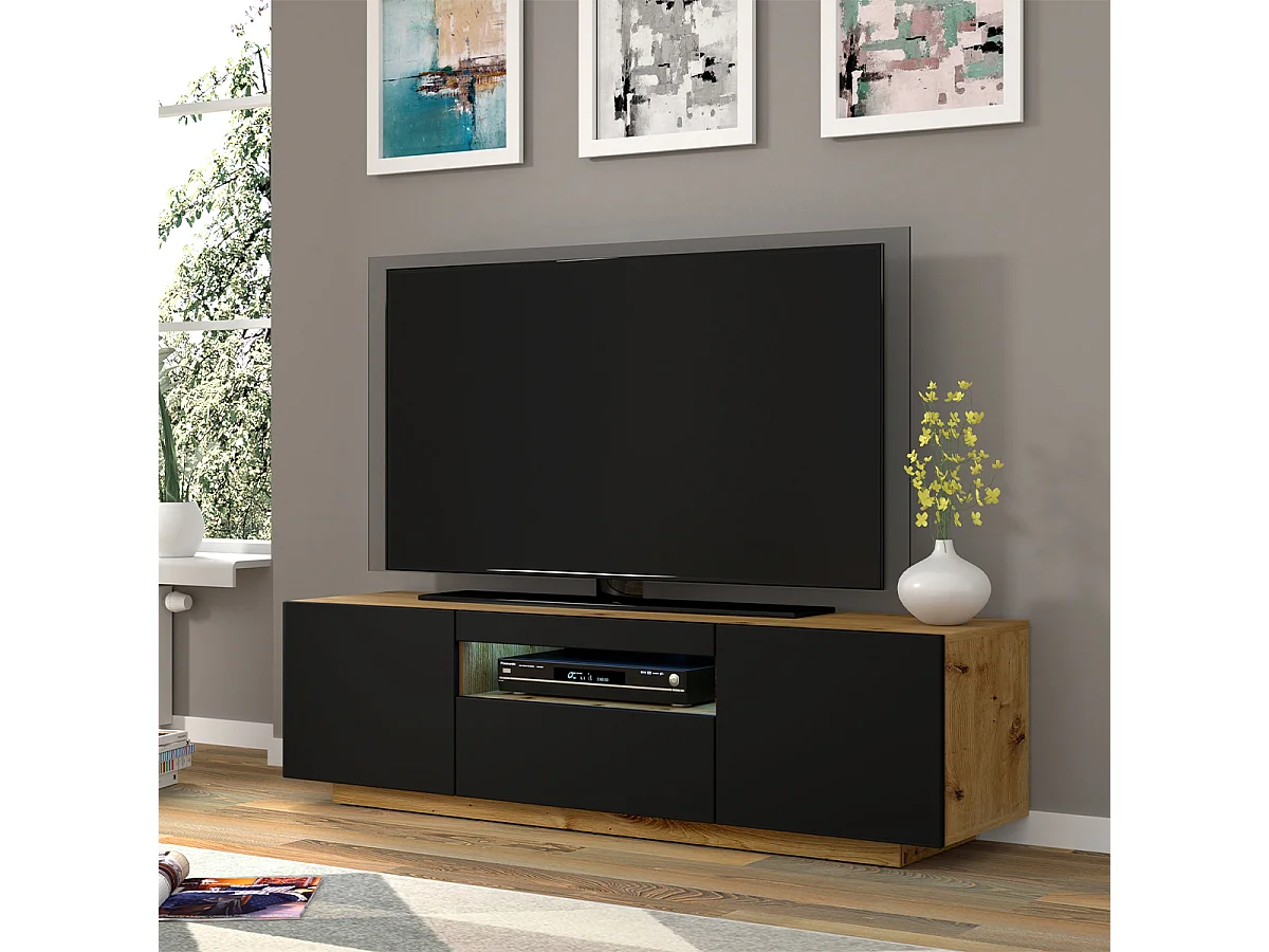 Aurus Zwart en Hout 3-deurs TV-element voor wandmontage 150 cm