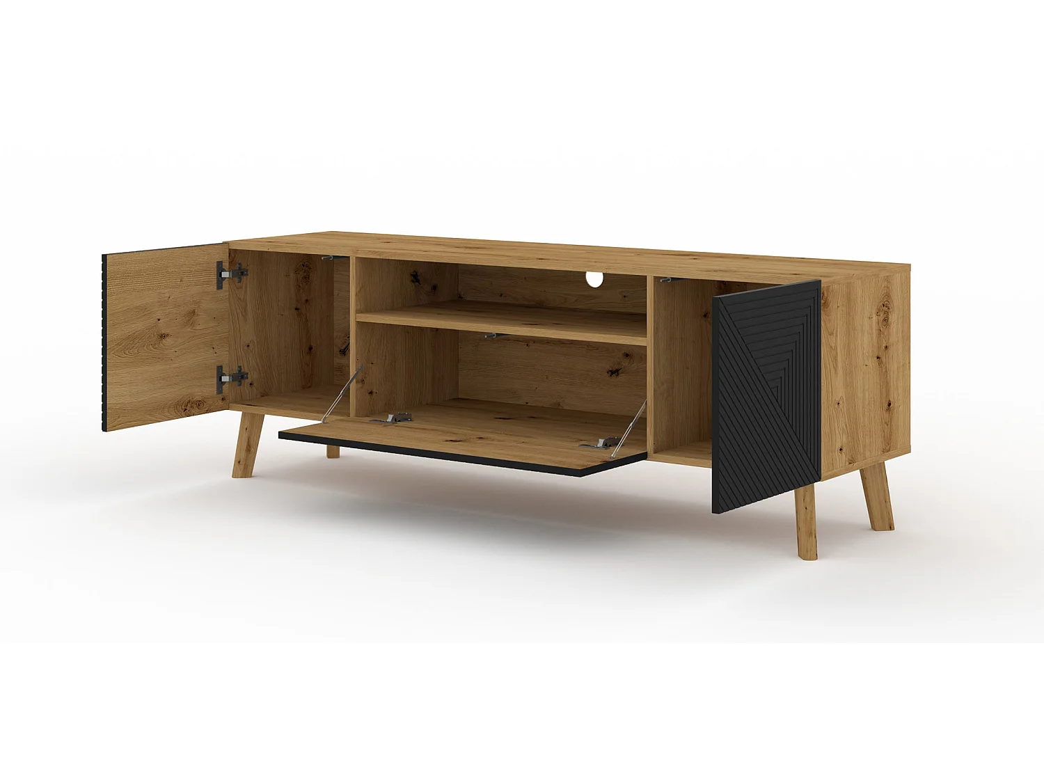 Nexa Wood en Zwart 3-deurs TV-meubel 160 cm